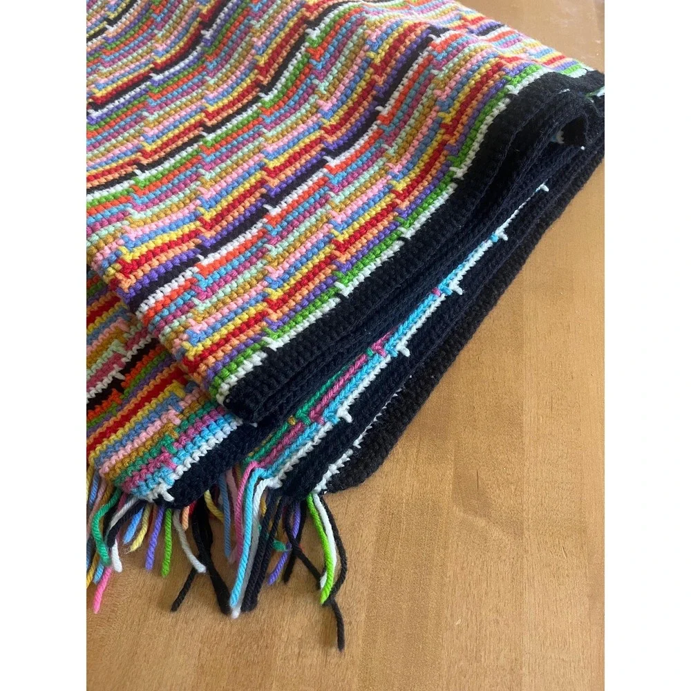 Vtg Throw Blanket Rectangle Colorful Yarn Crochet 72